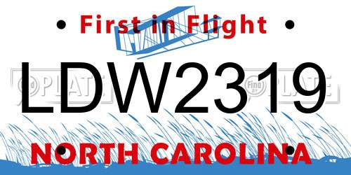 LDW2319 North Carolina License Plate