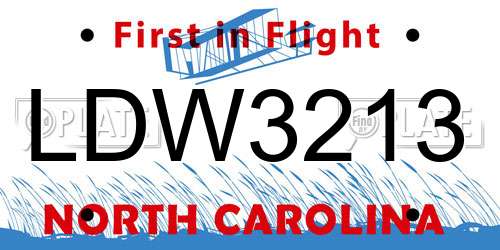LDW3213 North Carolina License Plate