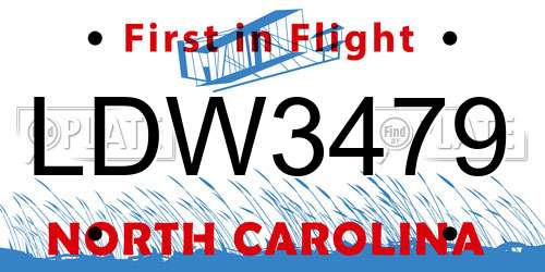 LDW3479 North Carolina License Plate