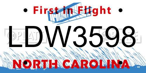 LDW3598 North Carolina License Plate
