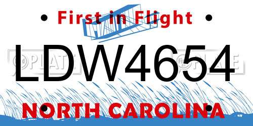 LDW4654 North Carolina License Plate