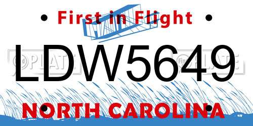 LDW5649 North Carolina License Plate
