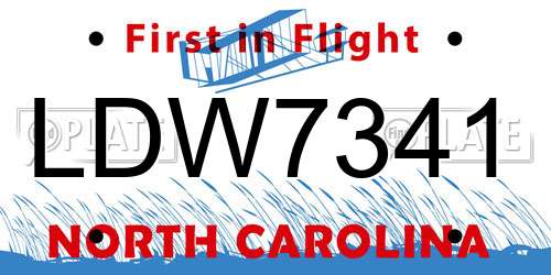 LDW7341 North Carolina License Plate