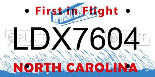 LDX7604 North Carolina License Plate
