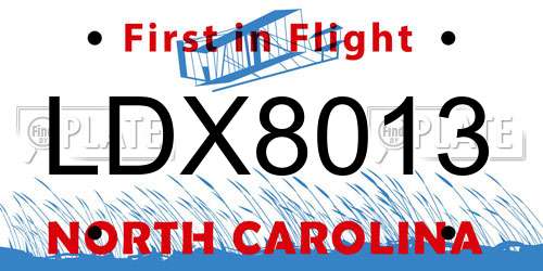 LDX8013 North Carolina License Plate