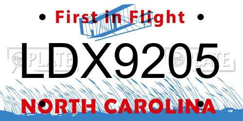 LDX9205 North Carolina License Plate