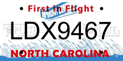LDX9467 North Carolina License Plate