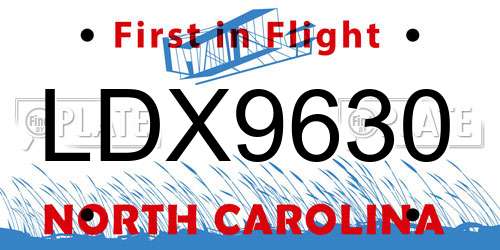 LDX9630 North Carolina License Plate