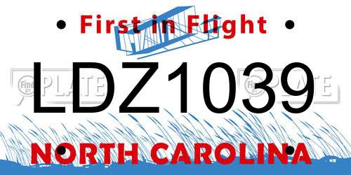 LDZ1039 North Carolina License Plate