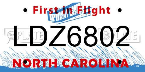 LDZ6802 North Carolina License Plate