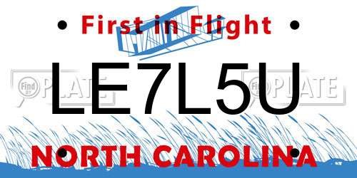 LE7L5U North Carolina License Plate