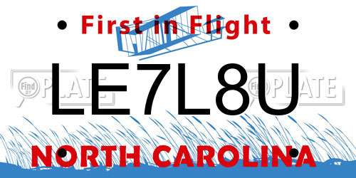 LE7L8U North Carolina License Plate