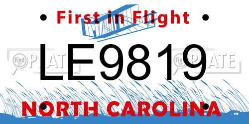 LE9819 North Carolina License Plate