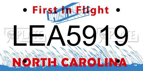 LEA5919 North Carolina License Plate