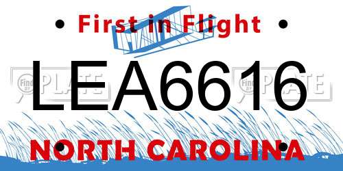 LEA6616 North Carolina License Plate