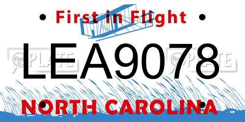 LEA9078 North Carolina License Plate