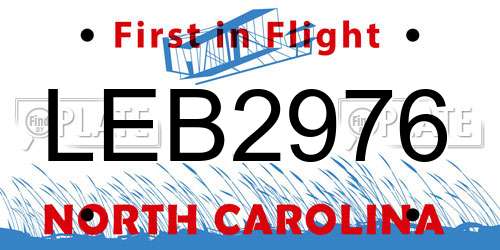 LEB2976 North Carolina License Plate