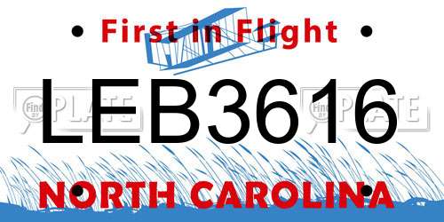 LEB3616 North Carolina License Plate