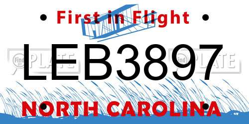 LEB3897 North Carolina License Plate