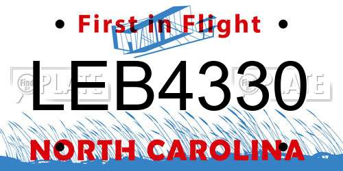 LEB4330 North Carolina License Plate