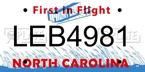 LEB4981 North Carolina License Plate