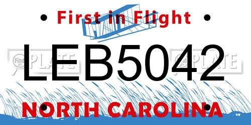 LEB5042 North Carolina License Plate