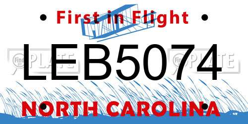 LEB5074 North Carolina License Plate