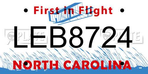 LEB8724 North Carolina License Plate