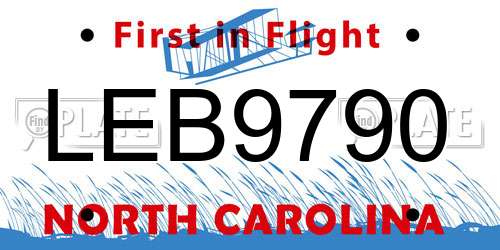 LEB9790 North Carolina License Plate