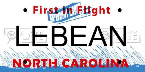 LEBEAN North Carolina License Plate