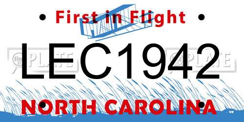 LEC1942 North Carolina License Plate