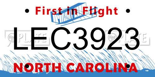 LEC3923 North Carolina License Plate