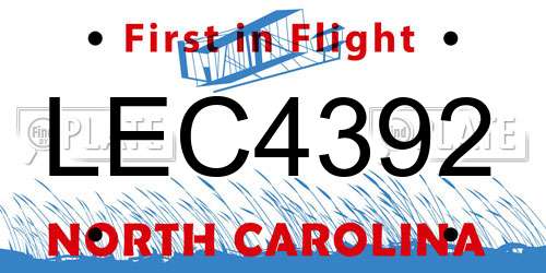 LEC4392 North Carolina License Plate