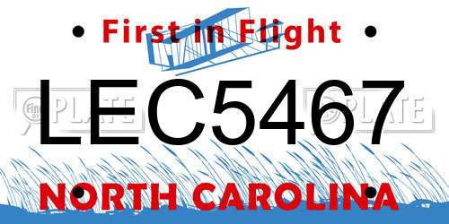LEC5467 North Carolina License Plate