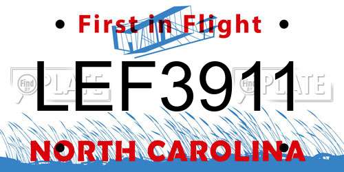 LEF3911 North Carolina License Plate