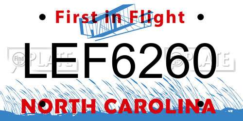 LEF6260 North Carolina License Plate