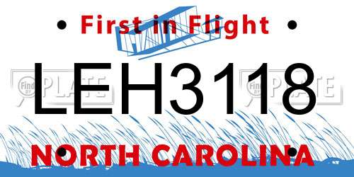 LEH3118 North Carolina License Plate