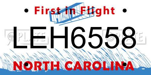 LEH6558 North Carolina License Plate