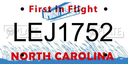 LEJ1752 North Carolina License Plate