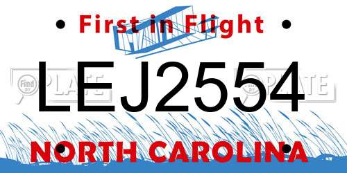 LEJ2554 North Carolina License Plate