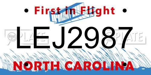 LEJ2987 North Carolina License Plate