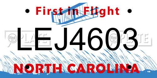 LEJ4603 North Carolina License Plate