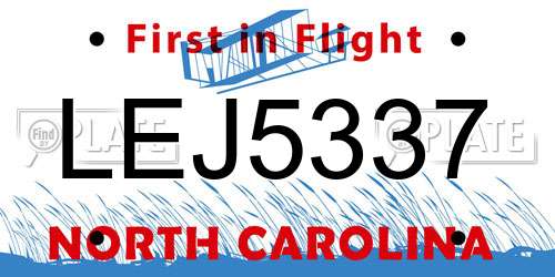 LEJ5337 North Carolina License Plate