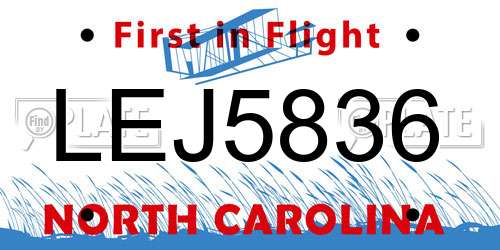 LEJ5836 North Carolina License Plate