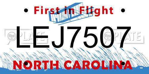 LEJ7507 North Carolina License Plate