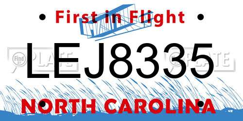 LEJ8335 North Carolina License Plate