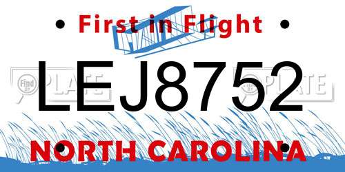 LEJ8752 North Carolina License Plate