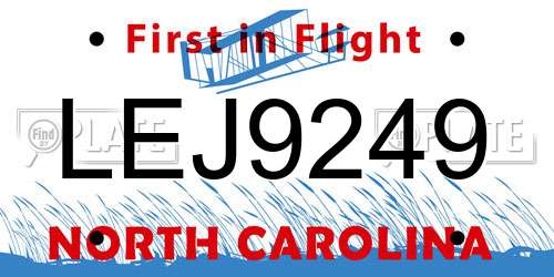 LEJ9249 North Carolina License Plate