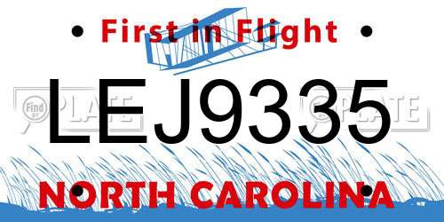 LEJ9335 North Carolina License Plate