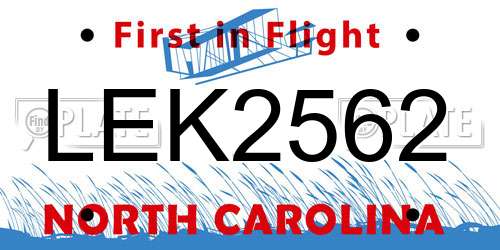 LEK2562 North Carolina License Plate